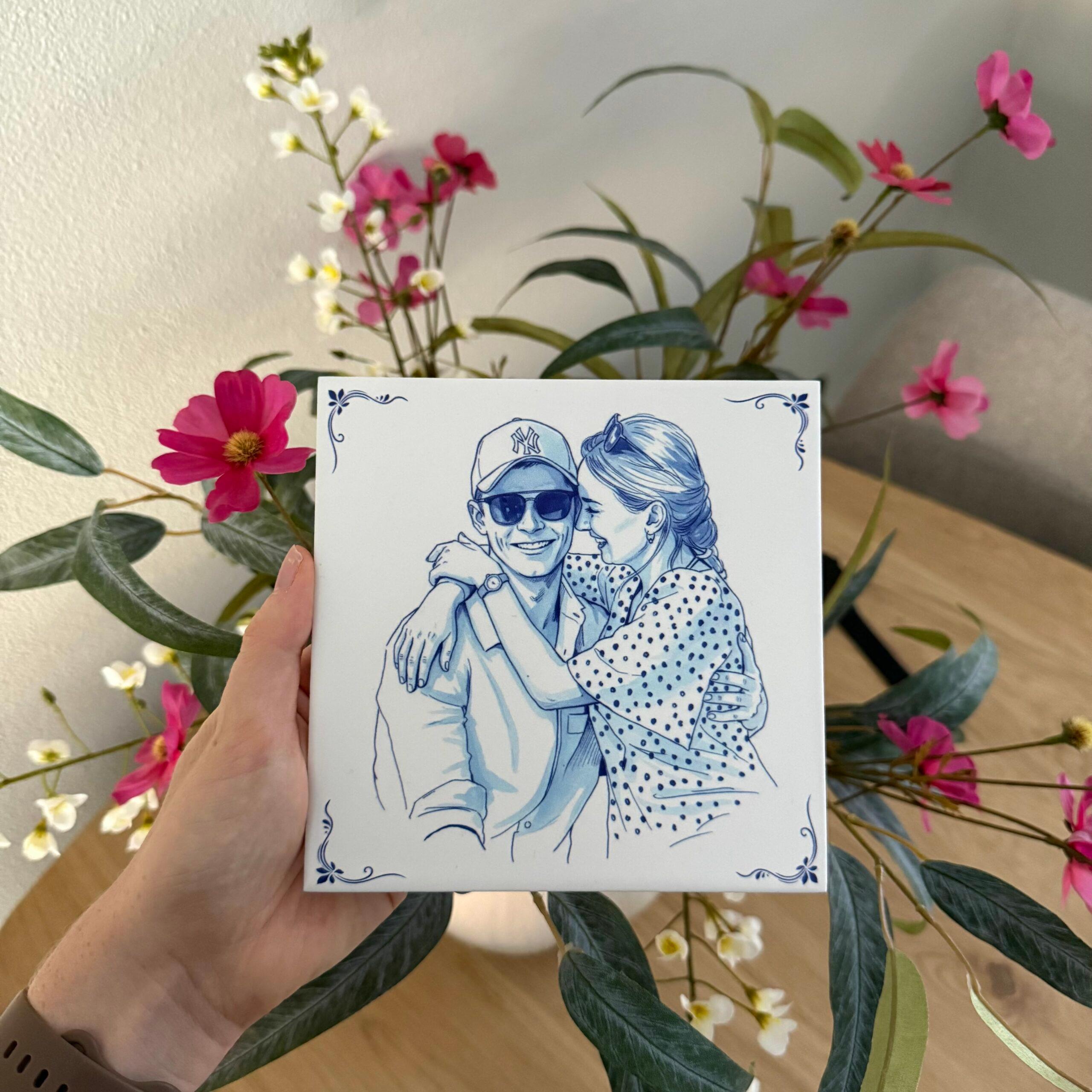 Delfts blauw tegeltje met eigen foto