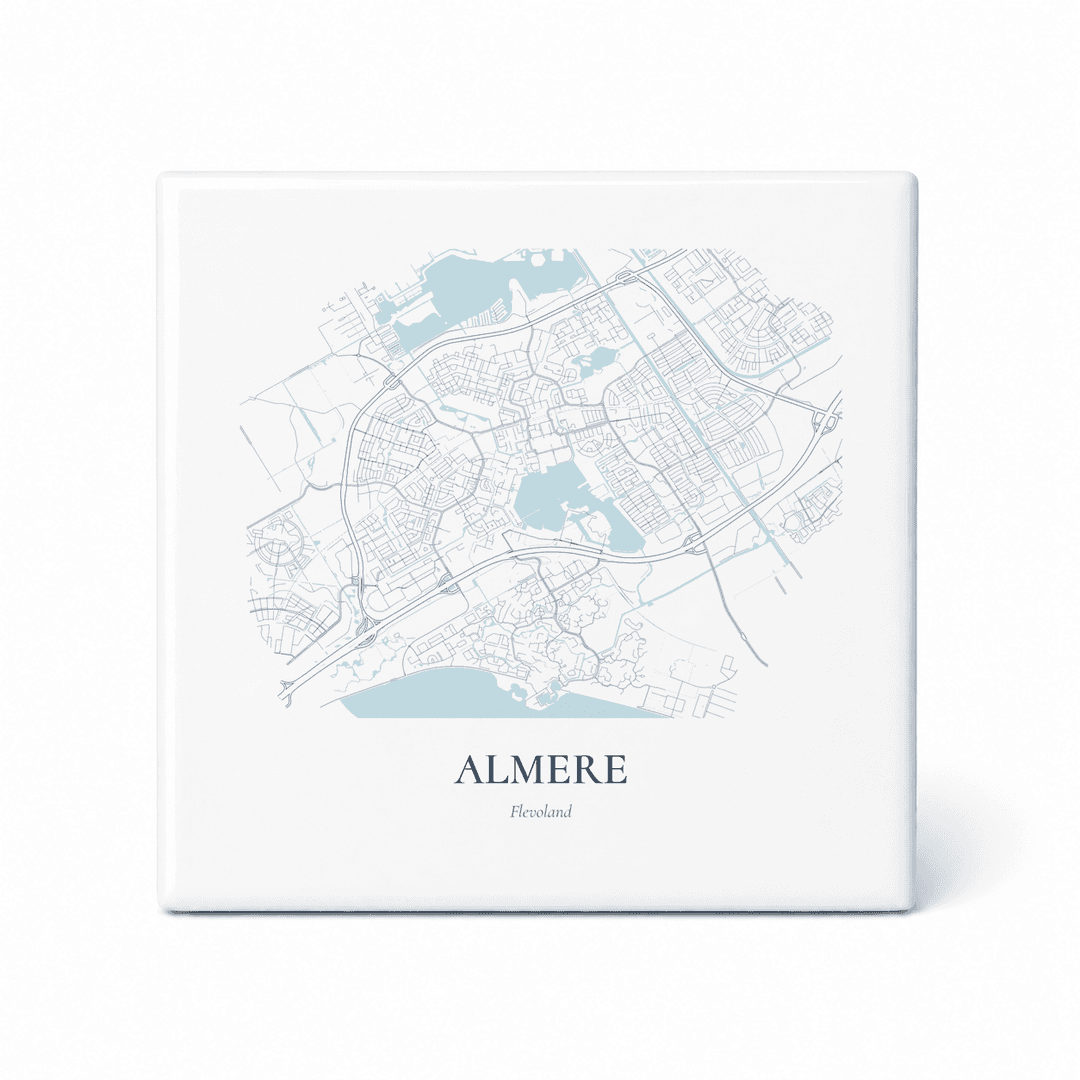 Kaarttegeltje Almere – kaartportret – Delfts blauw