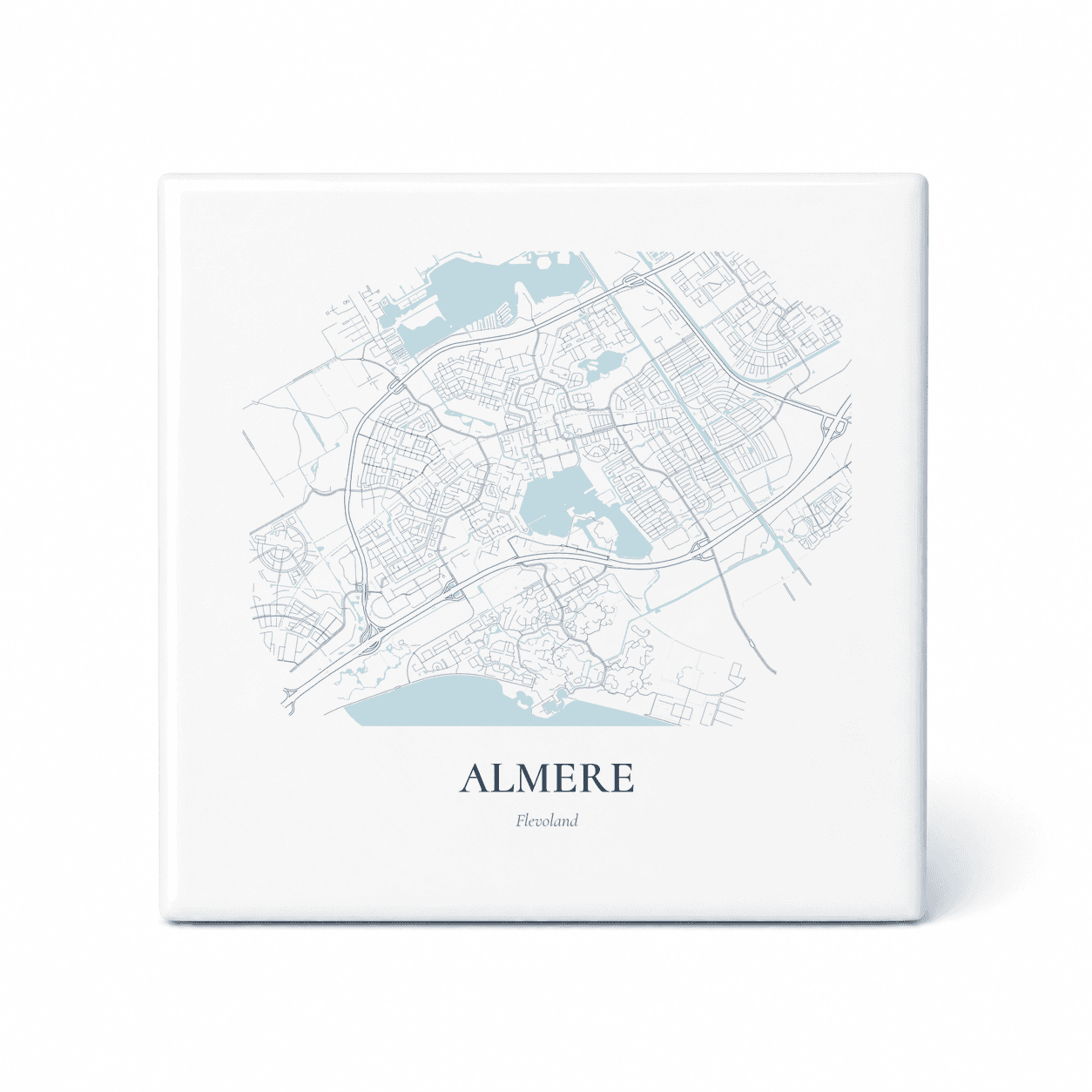 Kaarttegeltje Almere – kaartportret – Delfts blauw