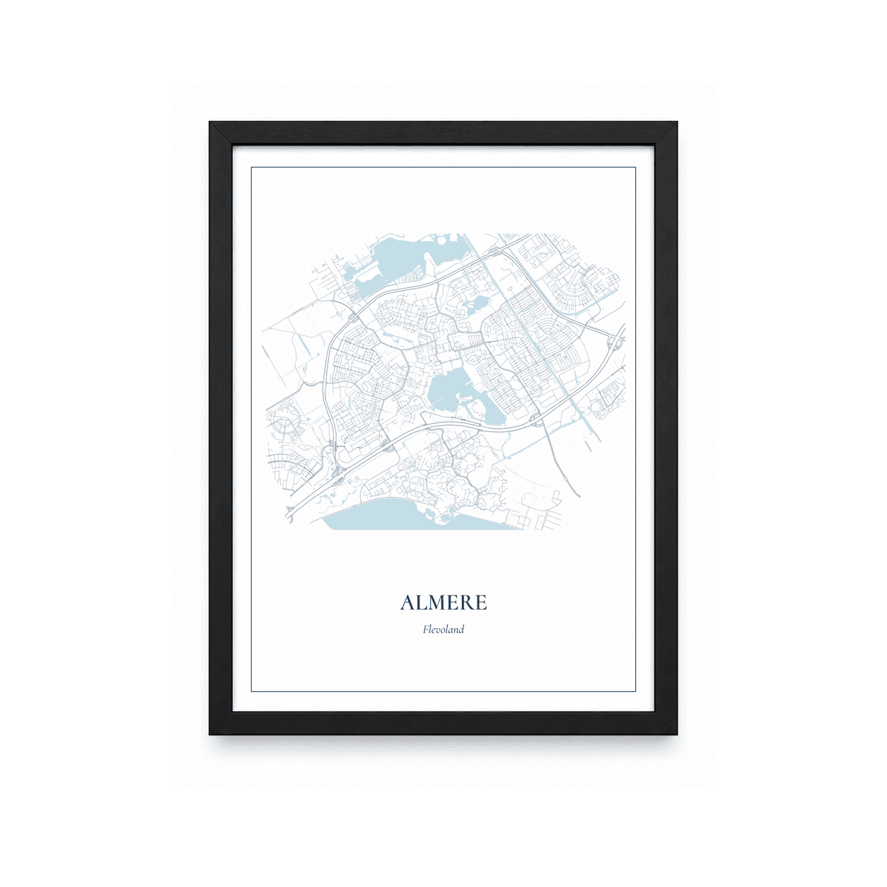Kaartposter Almere – kaartportret – Delfts blauw