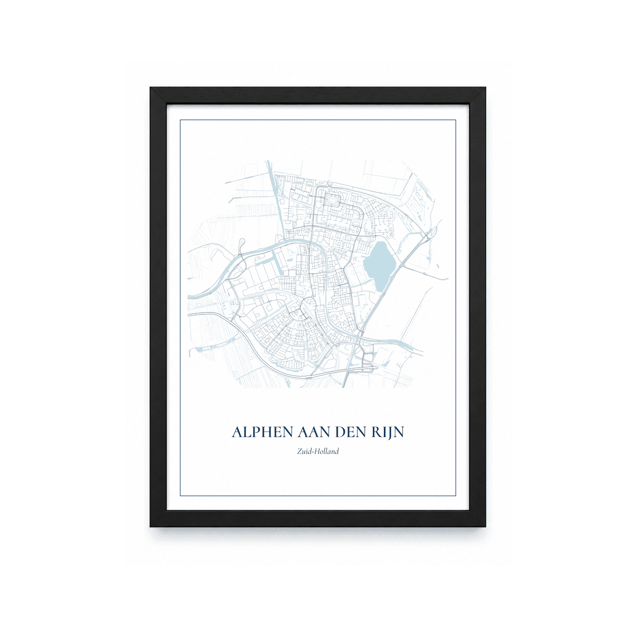 Kaartposter Alphen Aan Den Rijn – kaartportret – Delfts blauw