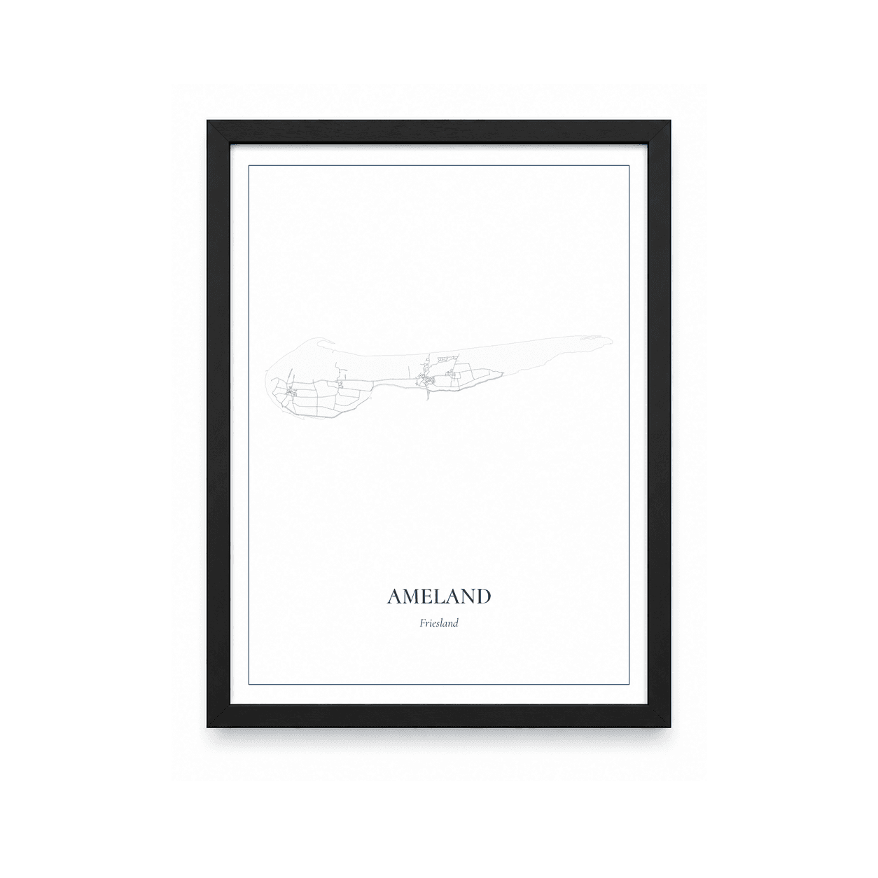 Kaartposter Ameland – kaartportret – Delfts blauw