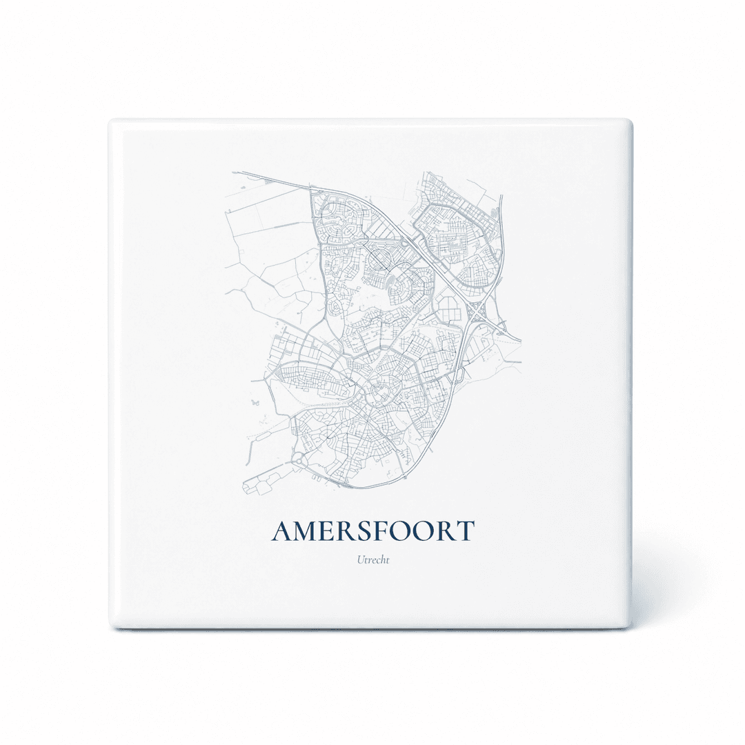 Kaarttegeltje Amersfoort – kaartportret – Delfts blauw