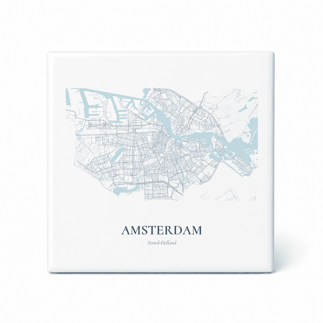 Kaarttegeltje Amsterdam – kaartportret – Delfts blauw