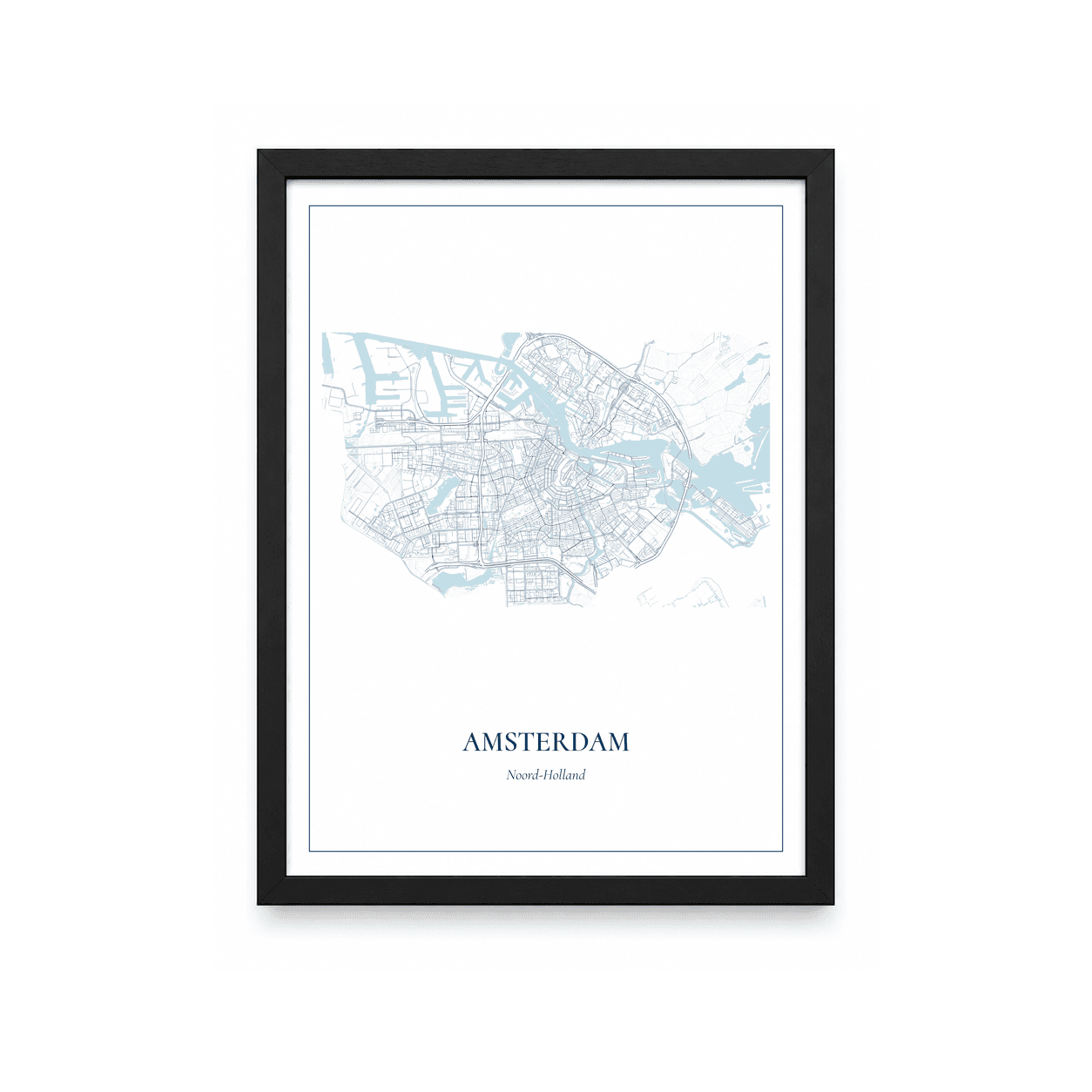 Kaartposter Amsterdam – kaartportret – Delfts blauw