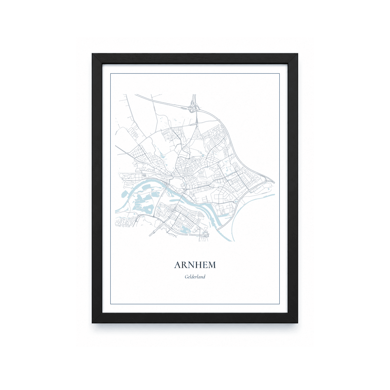 Kaartposter Arnhem – kaartportret – Delfts blauw