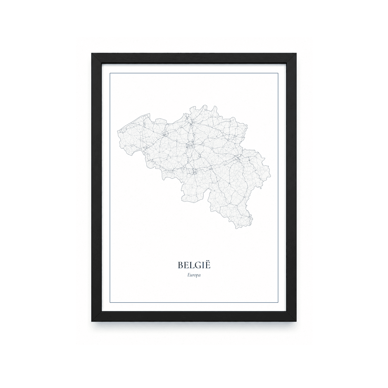 Kaartposter België – kaartportret – Delfts blauw