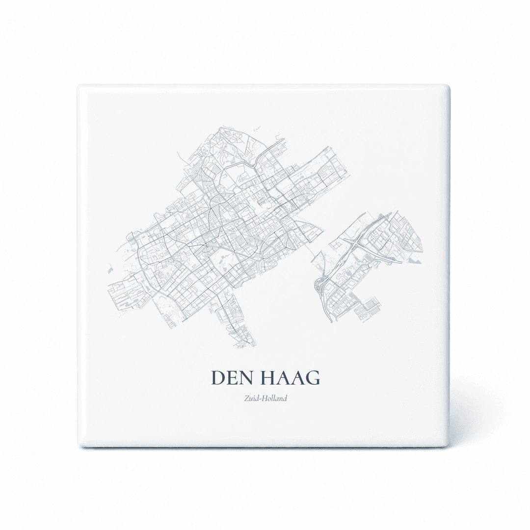 Kaarttegeltje Den Haag – kaartportret – Delfts blauw