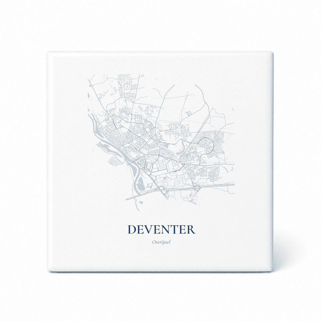 Kaarttegeltje Deventer – kaartportret – Delfts blauw