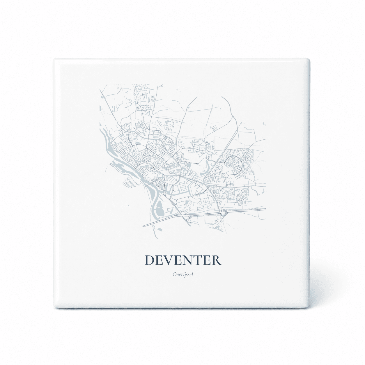 Kaarttegeltje Deventer – kaartportret – Delfts blauw