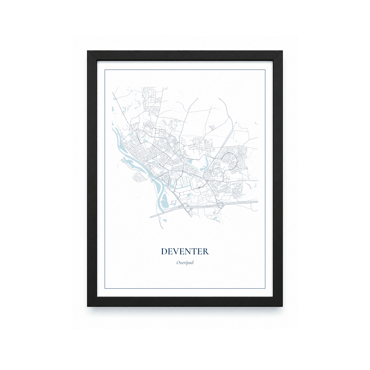 Kaartposter Deventer – kaartportret – Delfts blauw