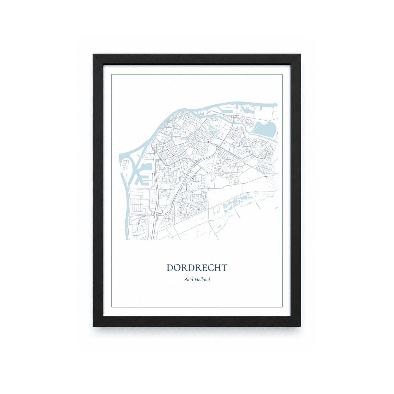 Kaartposter Dordrecht – kaartportret – Delfts blauw