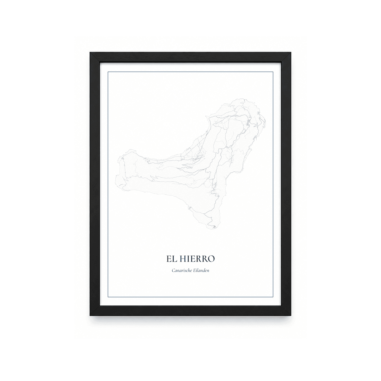 Kaartposter El Hierro – kaartportret – Delfts blauw