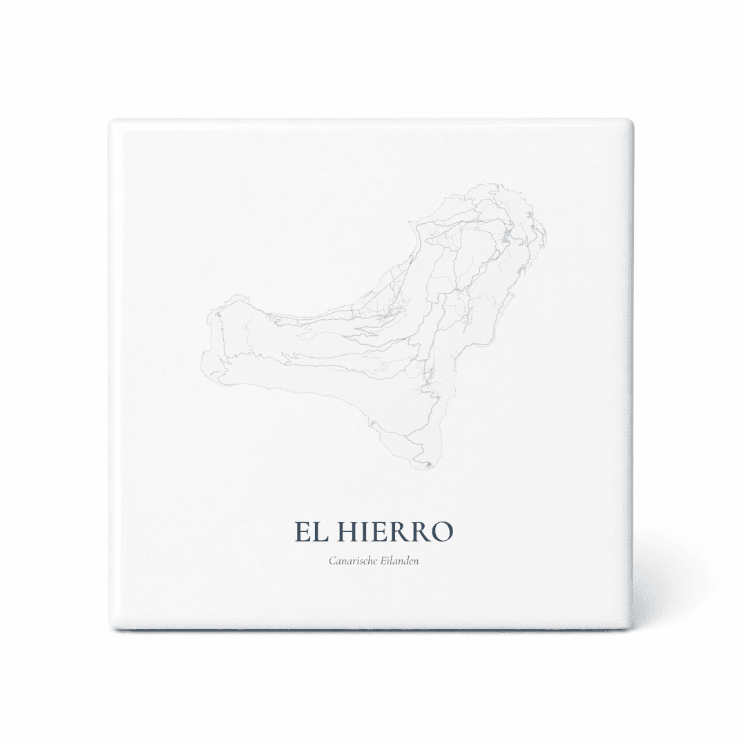 Kaarttegeltje El Hierro – kaartportret – Delfts blauw