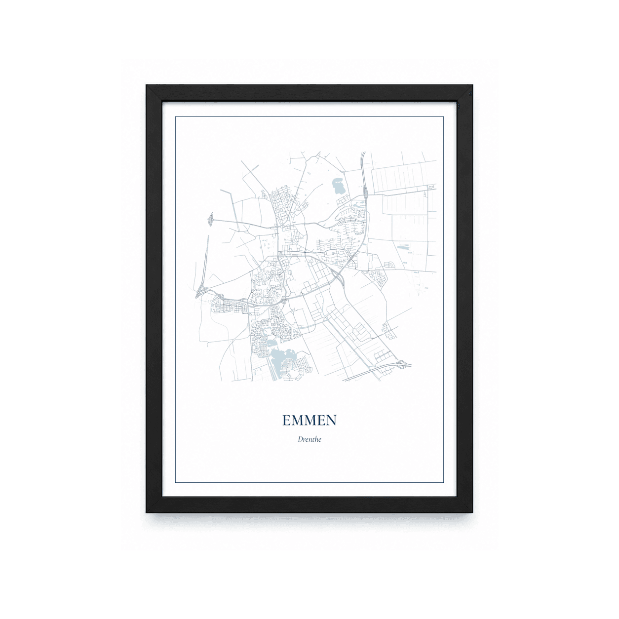 Kaartposter Emmen – kaartportret – Delfts blauw