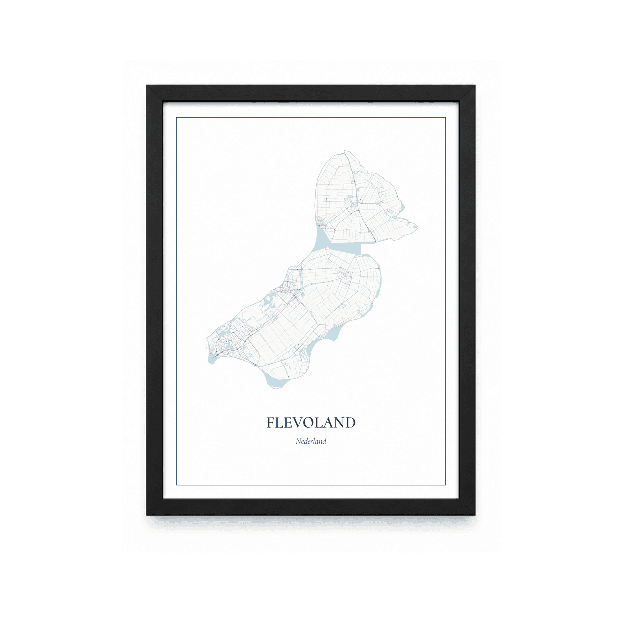Kaartposter Flevoland – kaartportret – Delfts blauw