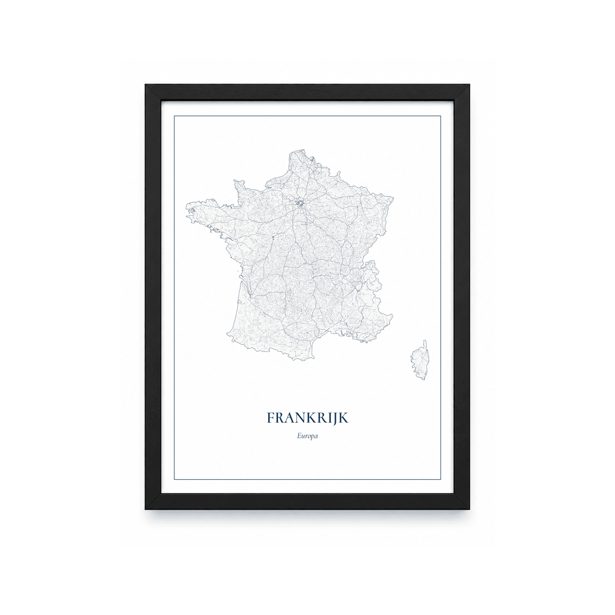 Kaartposter Frankrijk – kaartportret – Delfts blauw