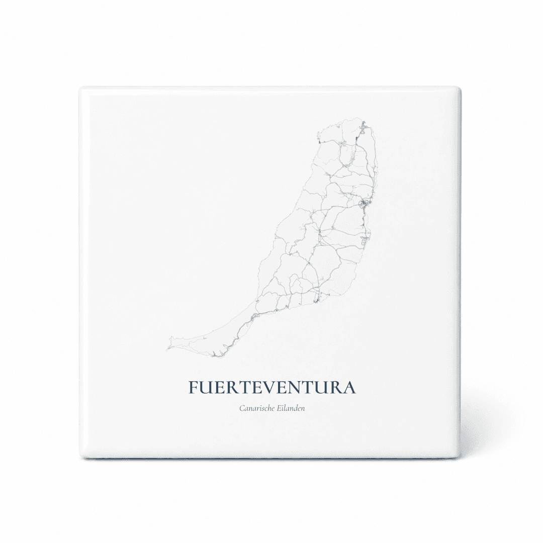 Kaarttegeltje Fuerteventura – kaartportret – Delfts blauw