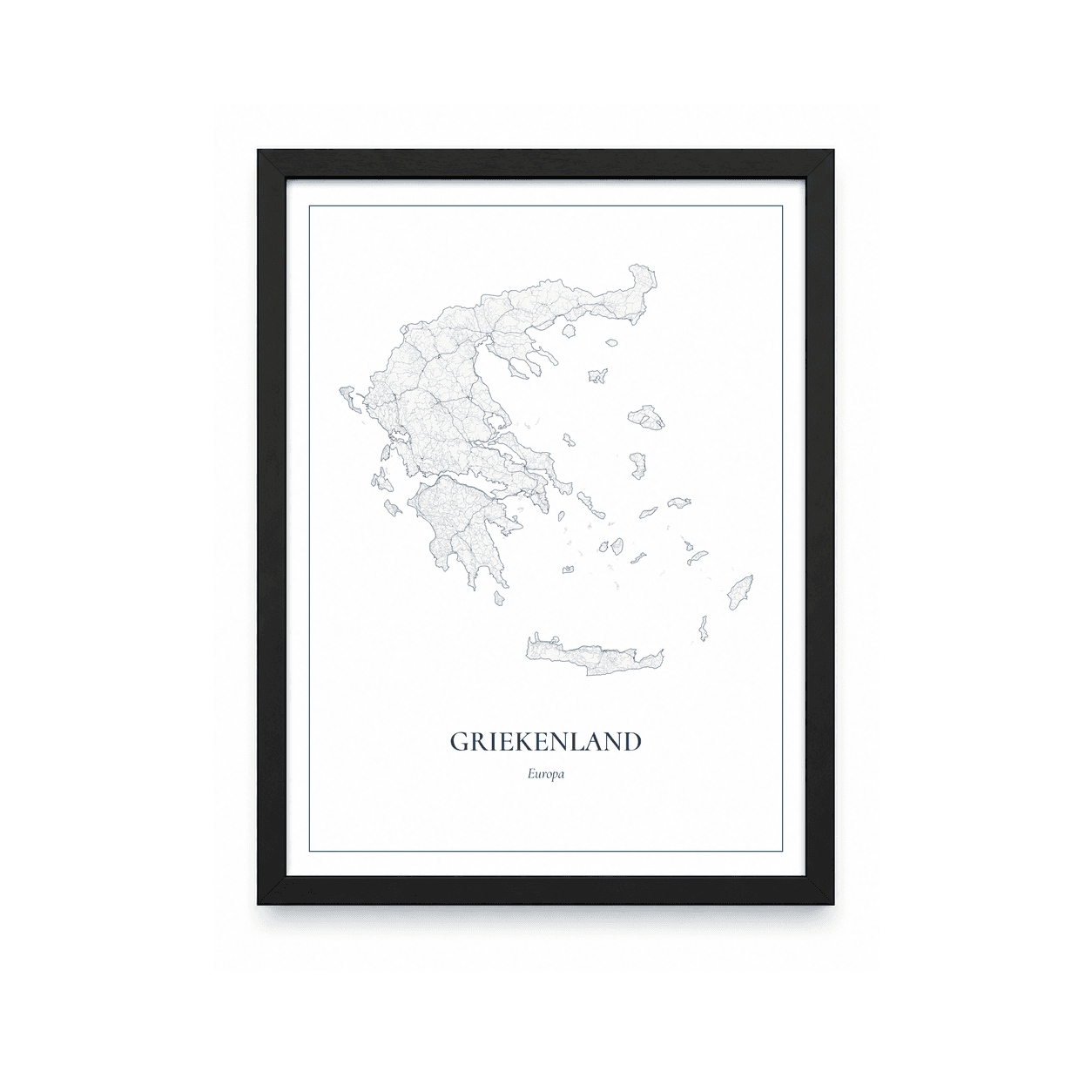 Kaartposter Griekenland – kaartportret – Delfts blauw