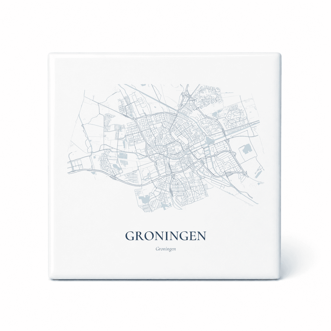 Kaarttegeltje Groningen – kaartportret – Delfts blauw