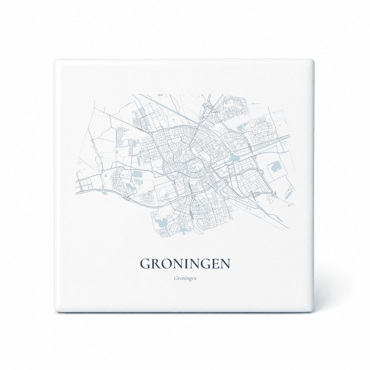 Kaarttegeltje Groningen – kaartportret – Delfts blauw
