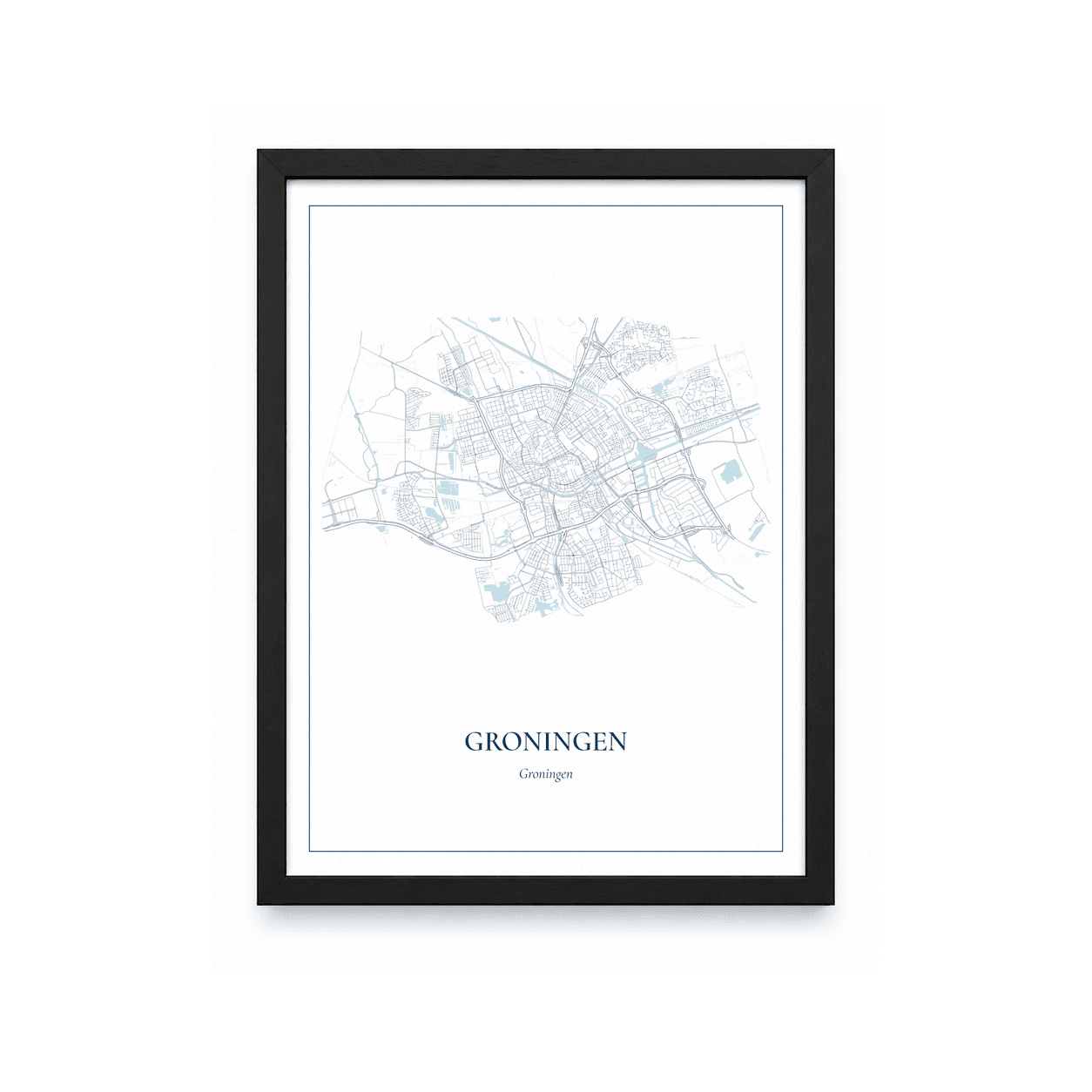 Kaartposter Groningen – kaartportret – Delfts blauw