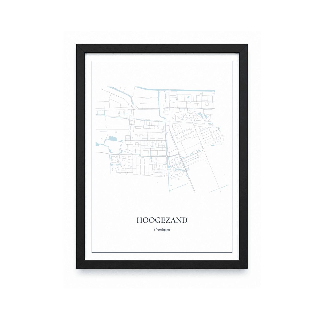 Kaartposter Hoogezand – kaartportret – Delfts blauw