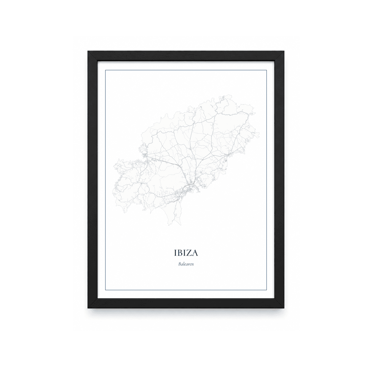 Kaartposter Ibiza – kaartportret – Delfts blauw