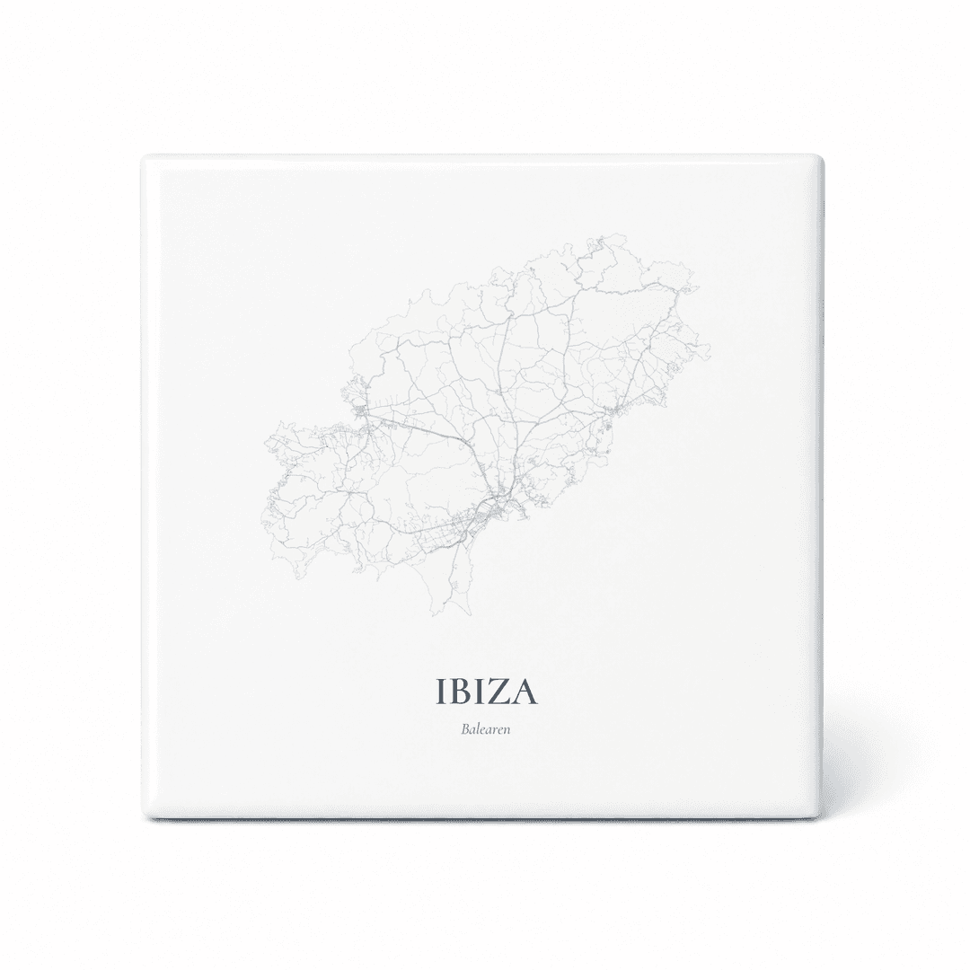Kaarttegeltje Ibiza – kaartportret – Delfts blauw