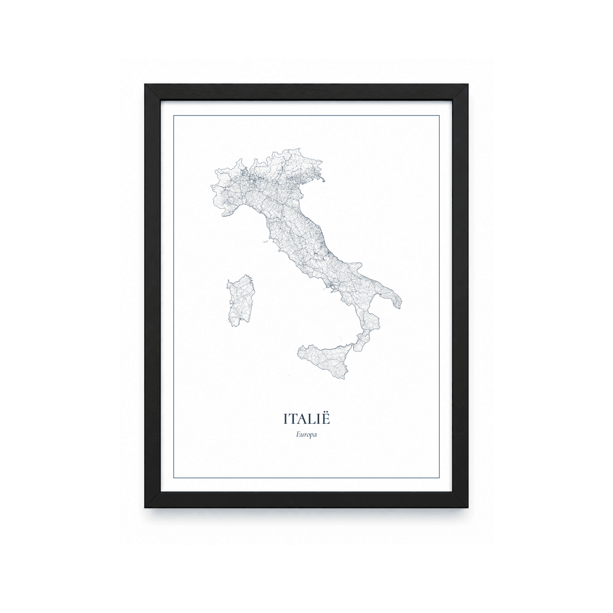 Kaartposter Italië – kaartportret – Delfts blauw
