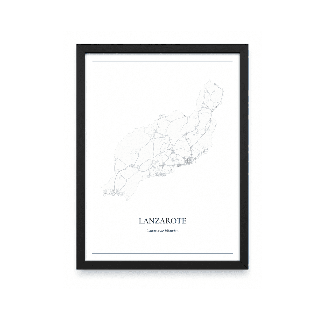Kaartposter Lanzarote – kaartportret – Delfts blauw