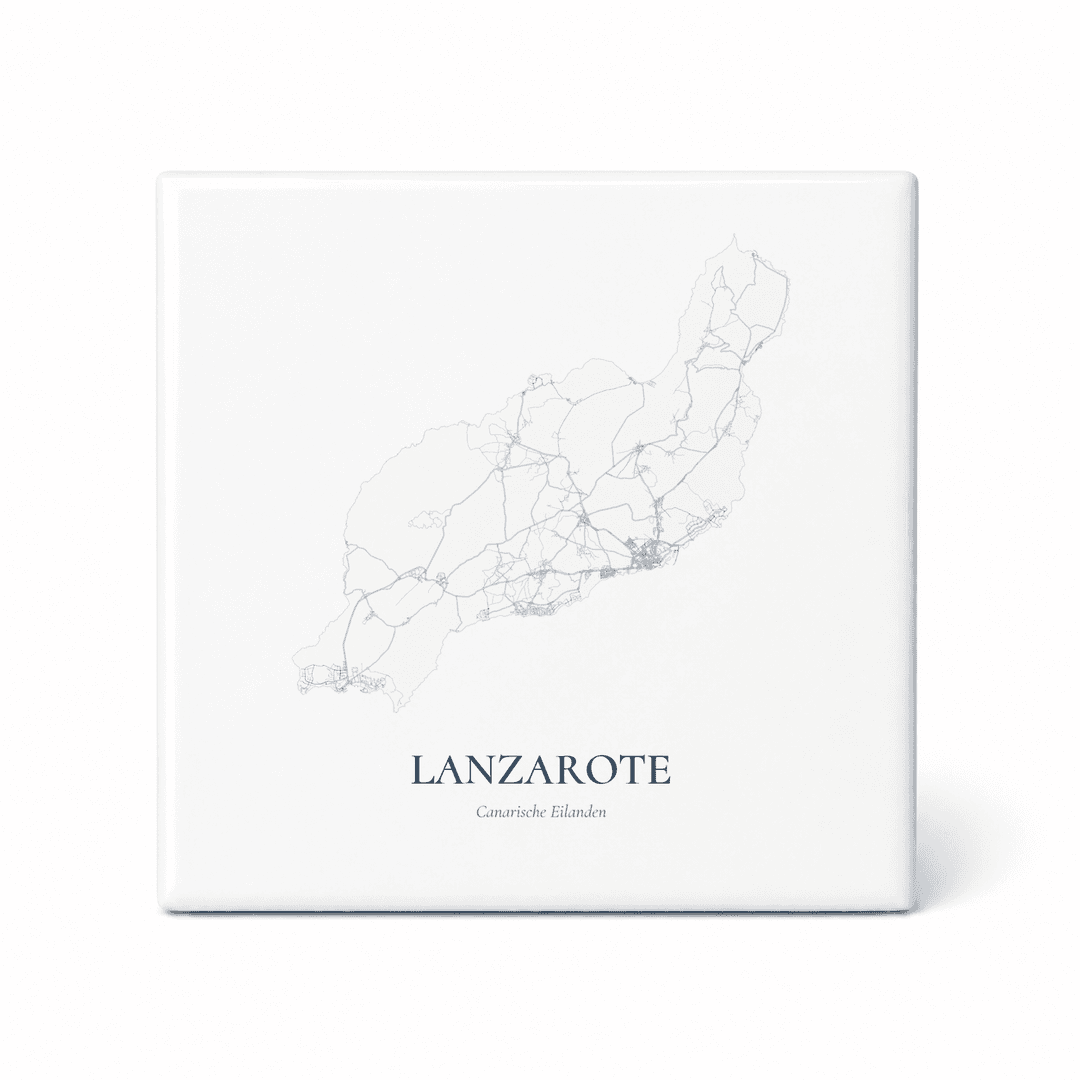 Kaarttegeltje Lanzarote – kaartportret – Delfts blauw