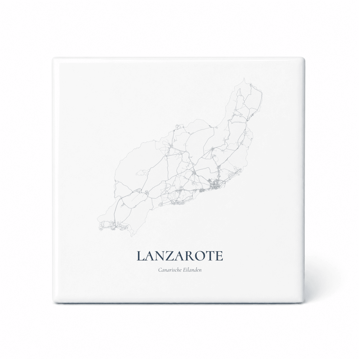 Kaarttegeltje Lanzarote – kaartportret – Delfts blauw
