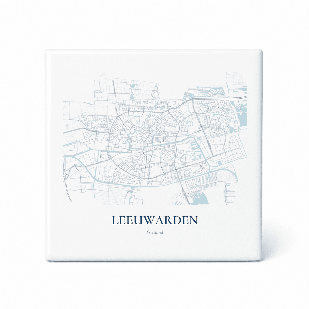 Kaarttegeltje Leeuwarden – kaartportret – Delfts blauw