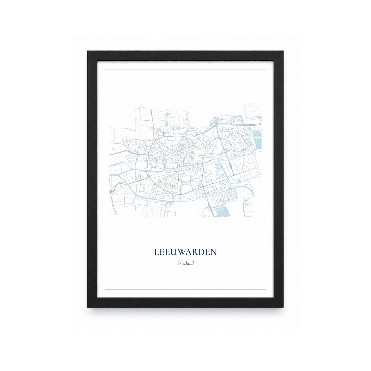 Kaartposter Leeuwarden – kaartportret – Delfts blauw