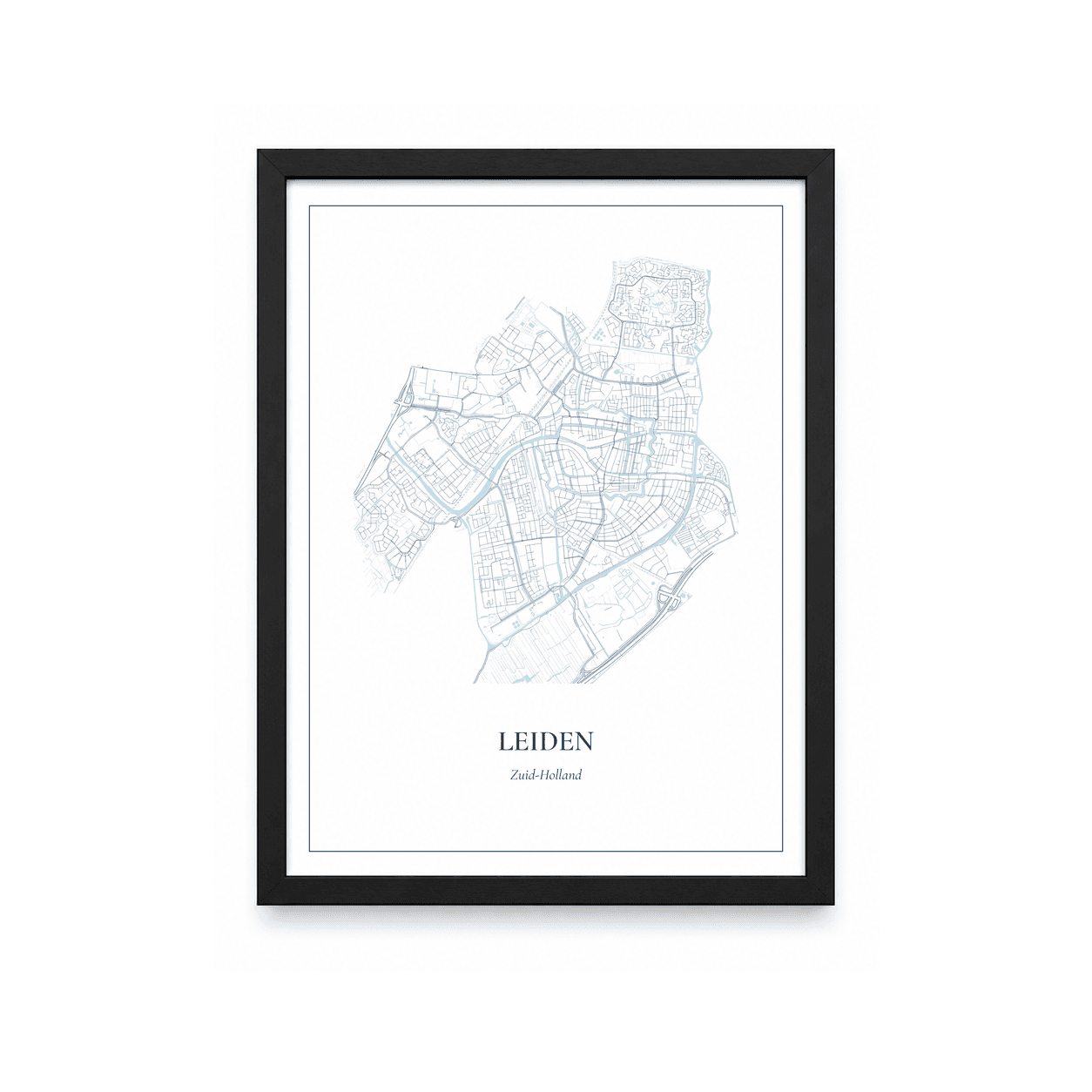 Kaartposter Leiden – kaartportret – Delfts blauw