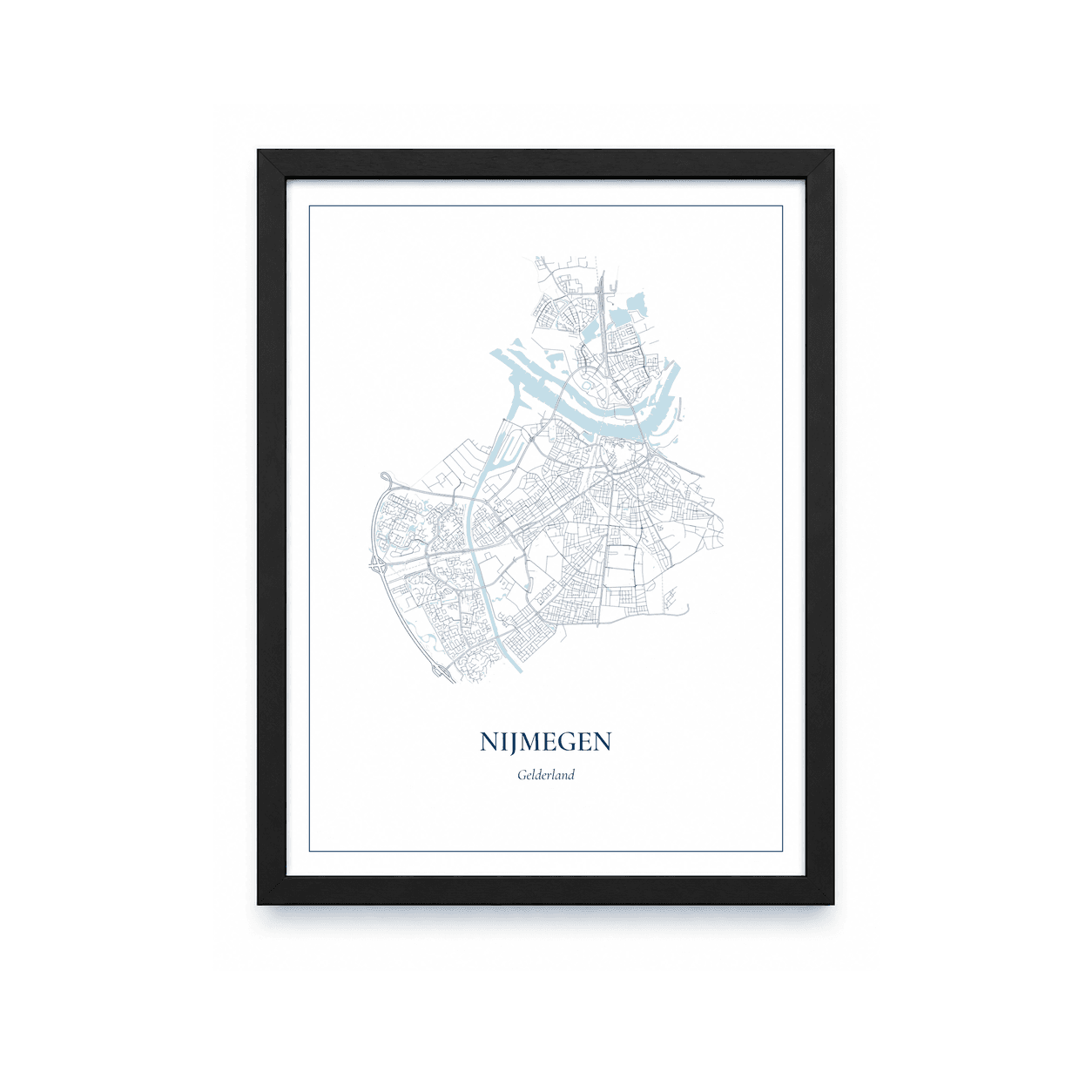 Kaartposter Nijmegen – kaartportret – Delfts blauw