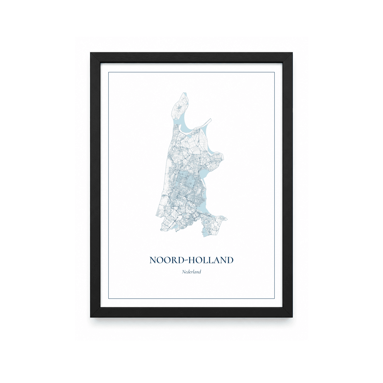 Kaartposter Noord-Holland – kaartportret – Delfts blauw