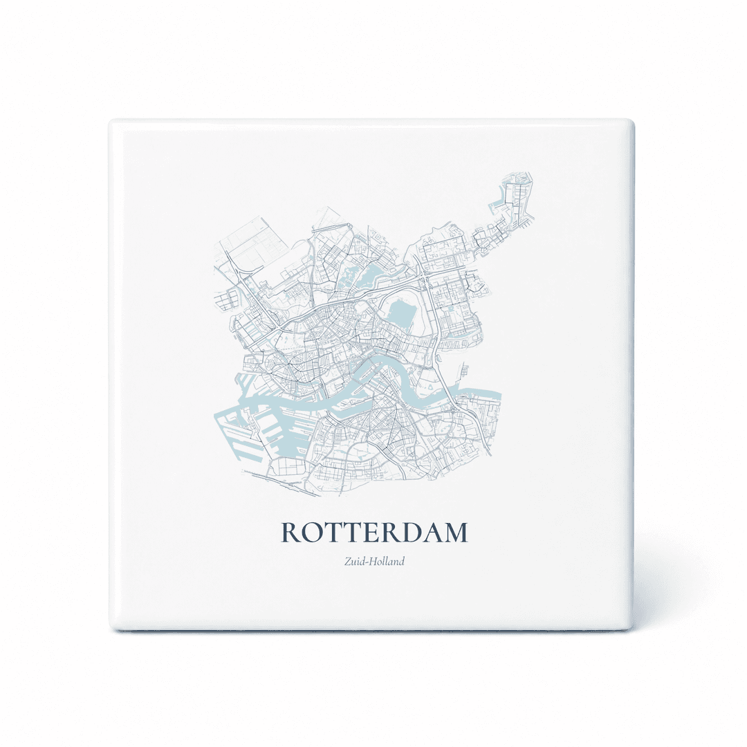 Kaarttegeltje Rotterdam – kaartportret – Delfts blauw