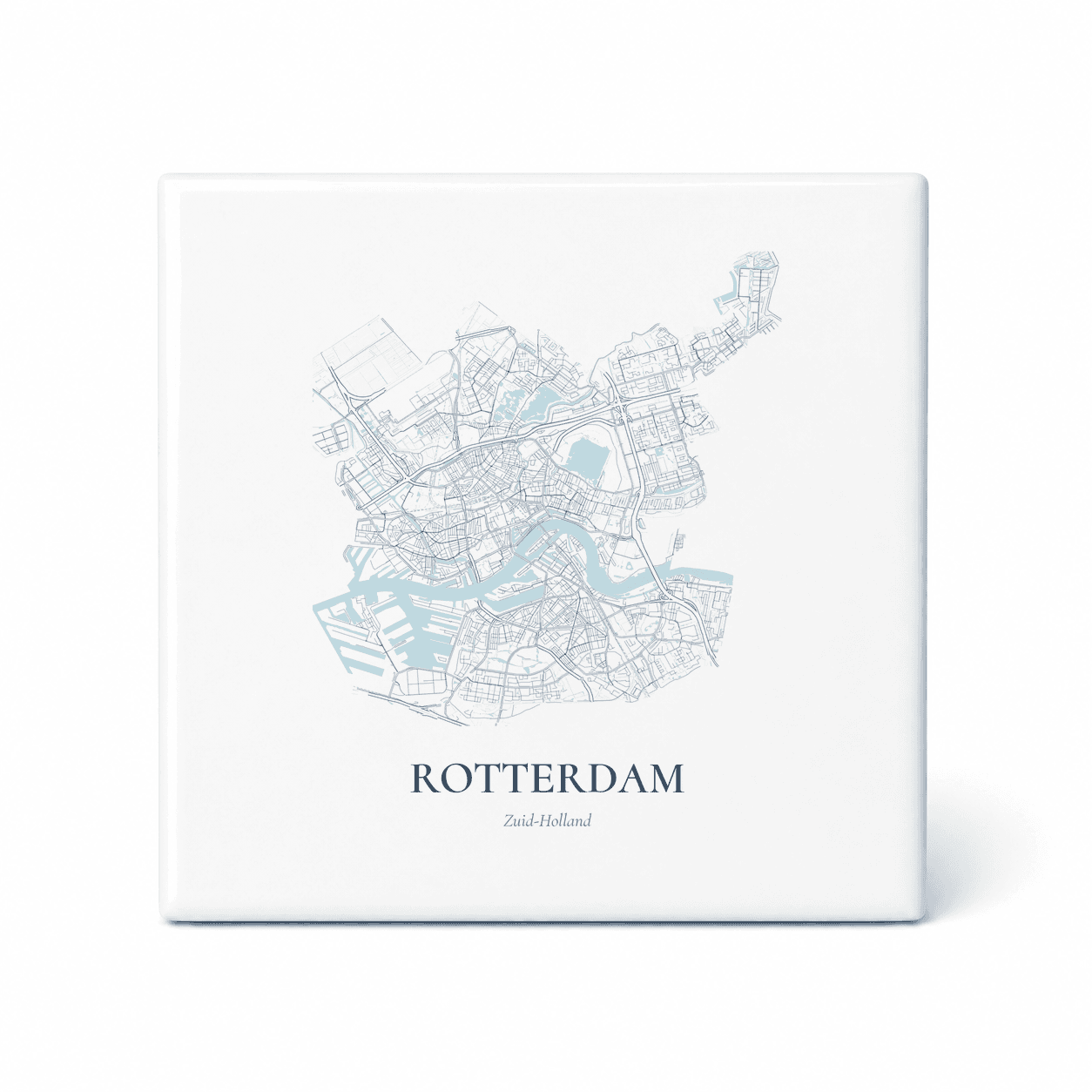 Kaarttegeltje Rotterdam – kaartportret – Delfts blauw