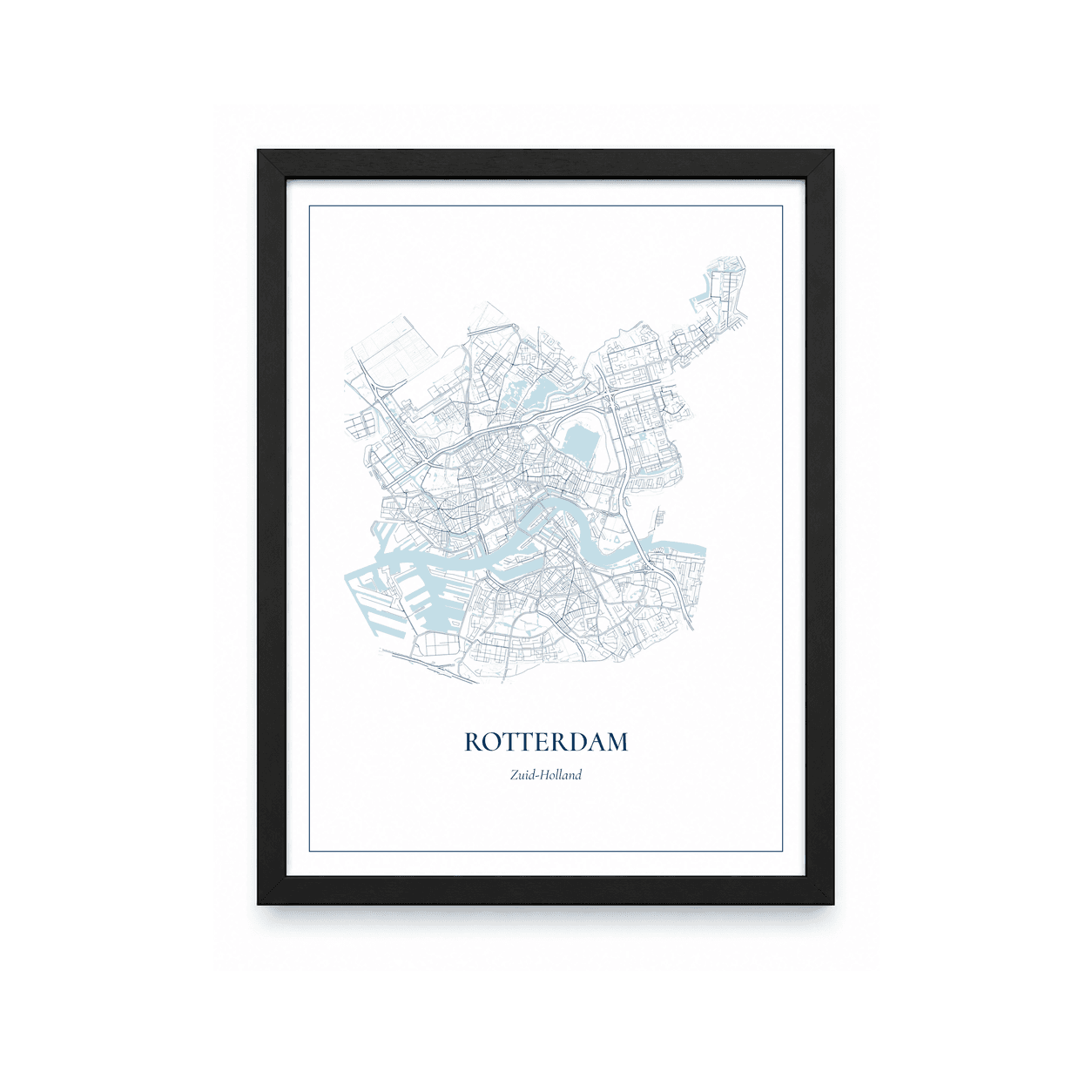 Kaartposter Rotterdam – kaartportret – Delfts blauw
