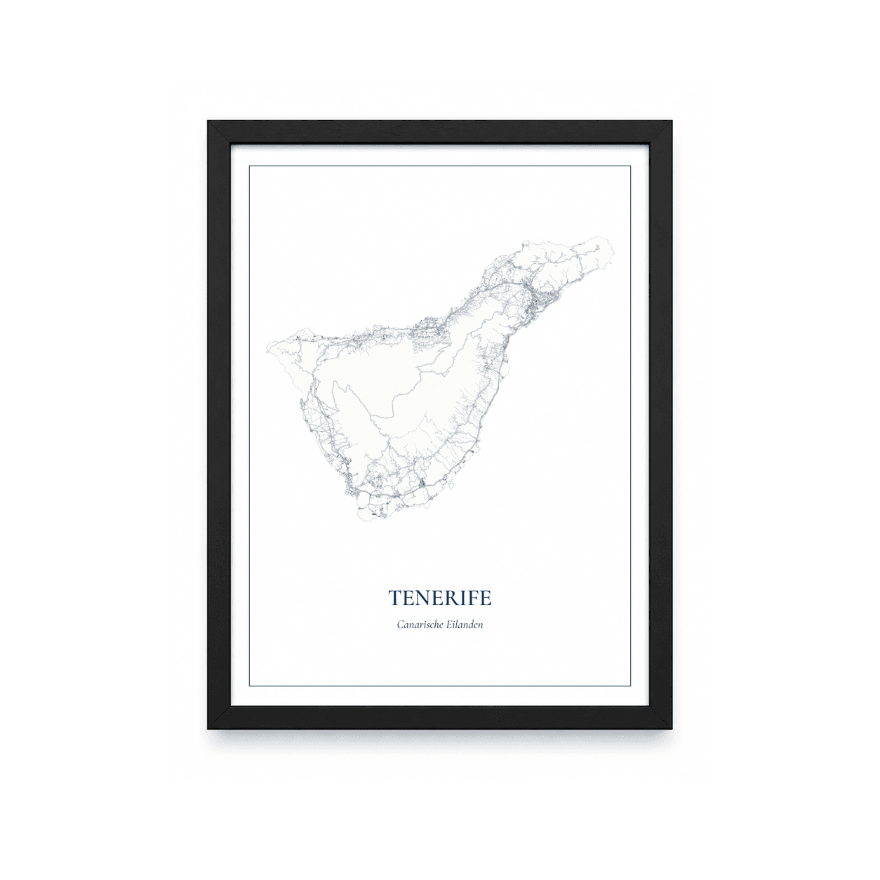Kaartposter Tenerife – kaartportret – Delfts blauw