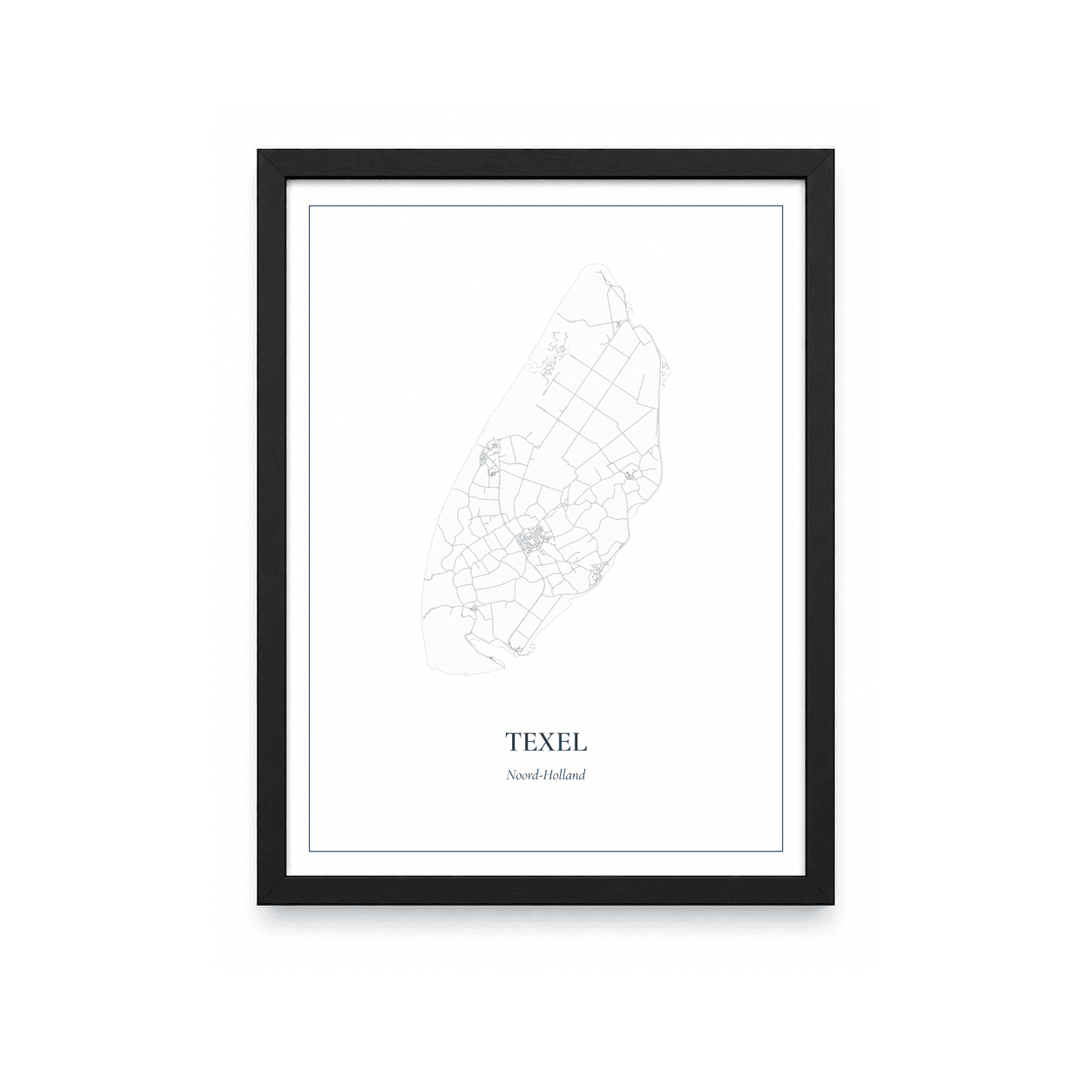 Kaartposter Texel – kaartportret – Delfts blauw