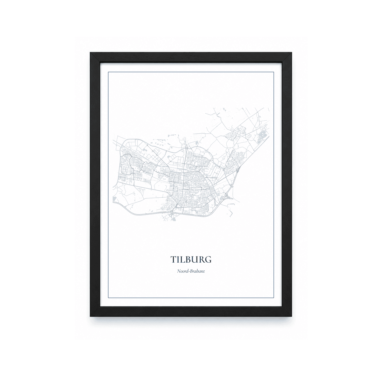 Kaartposter Tilburg – kaartportret – Delfts blauw