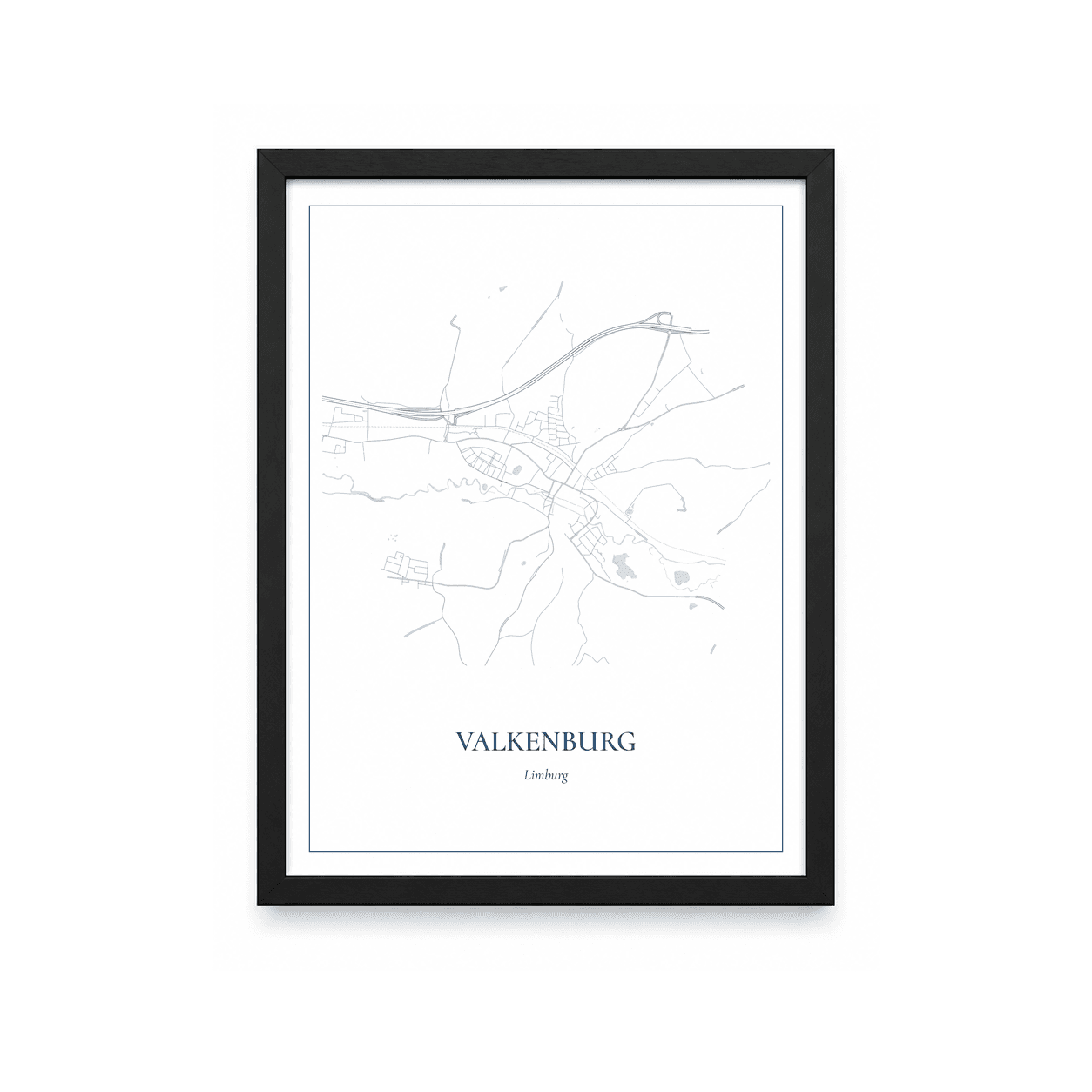 Kaartposter Valkenburg – kaartportret – Delfts blauw