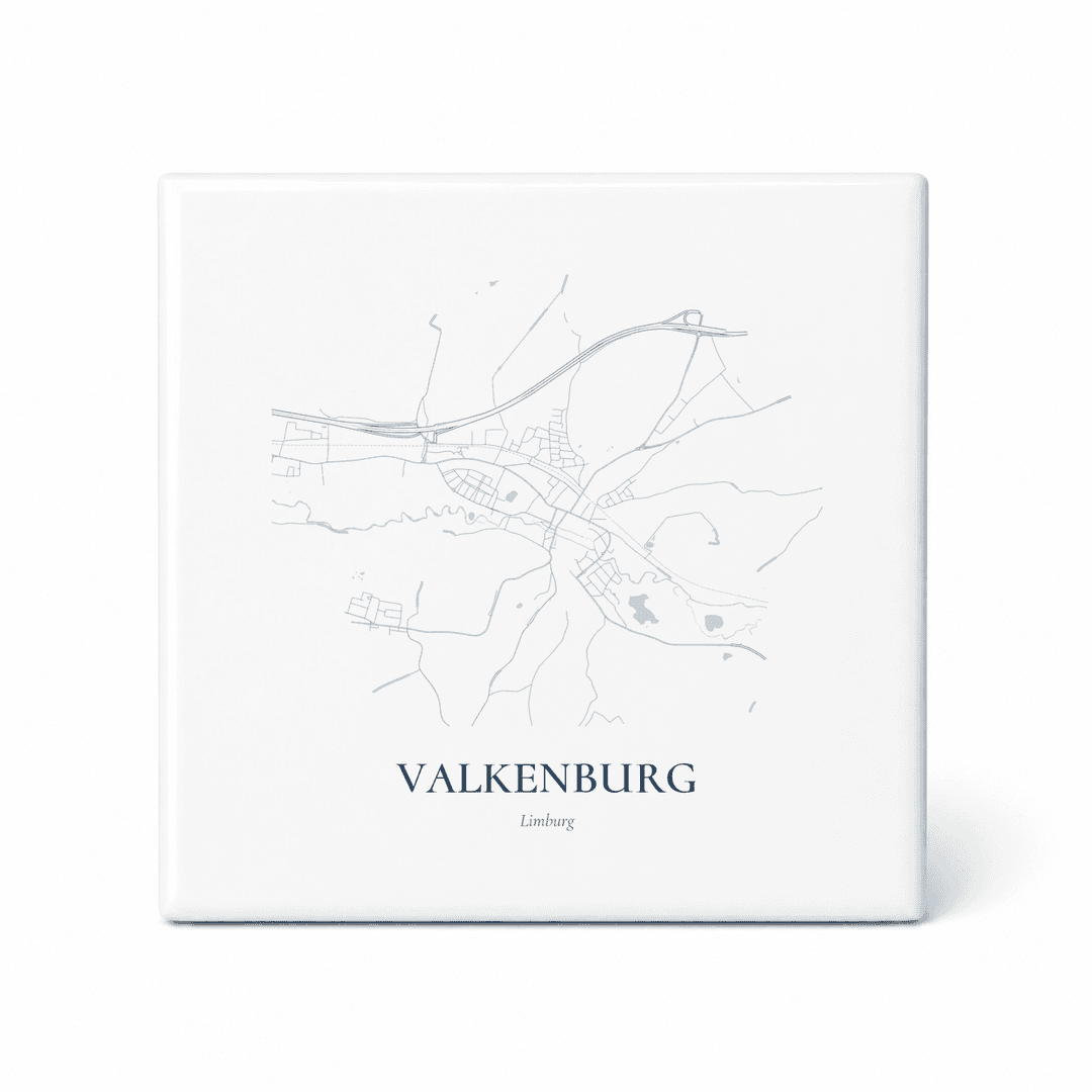 Kaarttegeltje Valkenburg – kaartportret – Delfts blauw