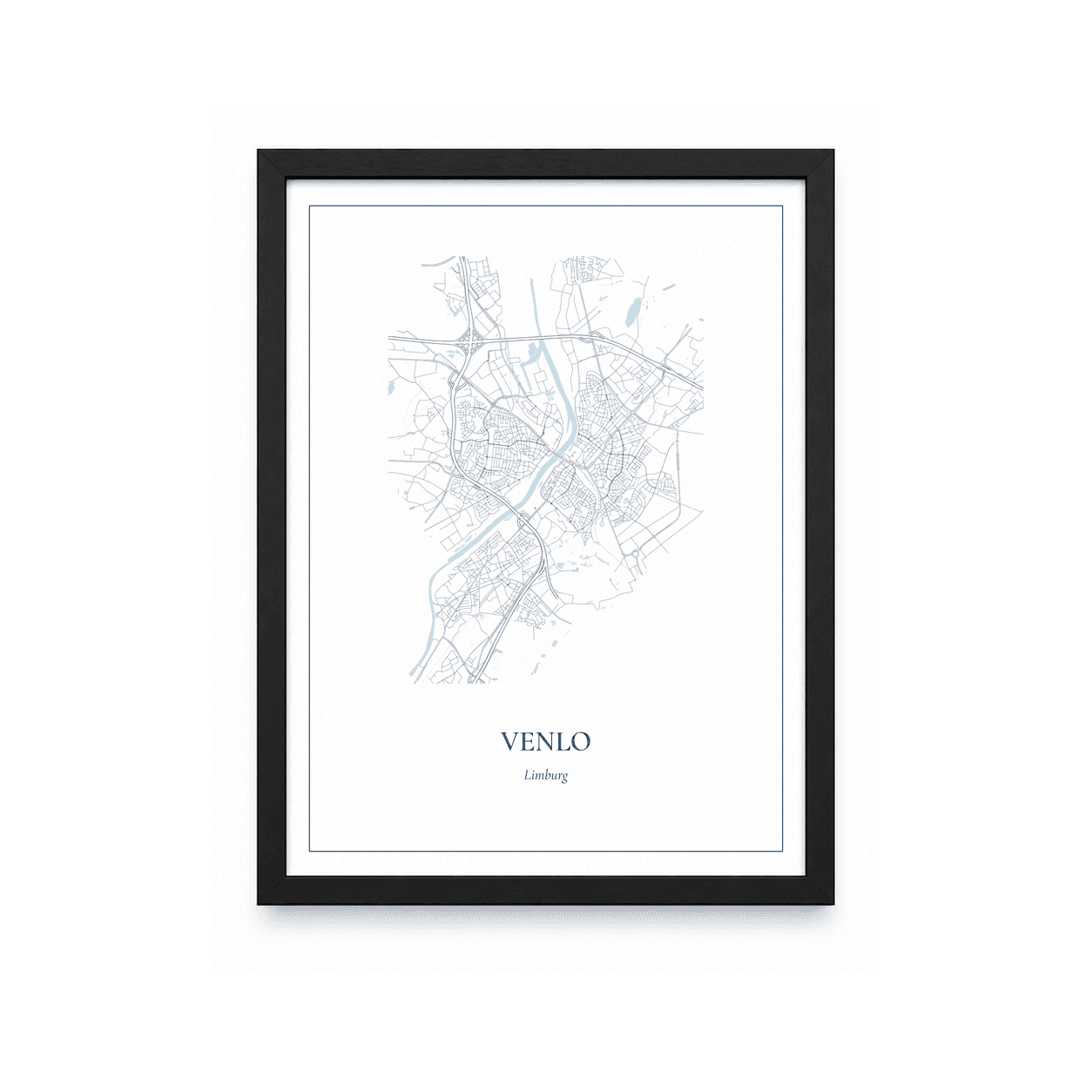 Kaartposter Venlo – kaartportret – Delfts blauw