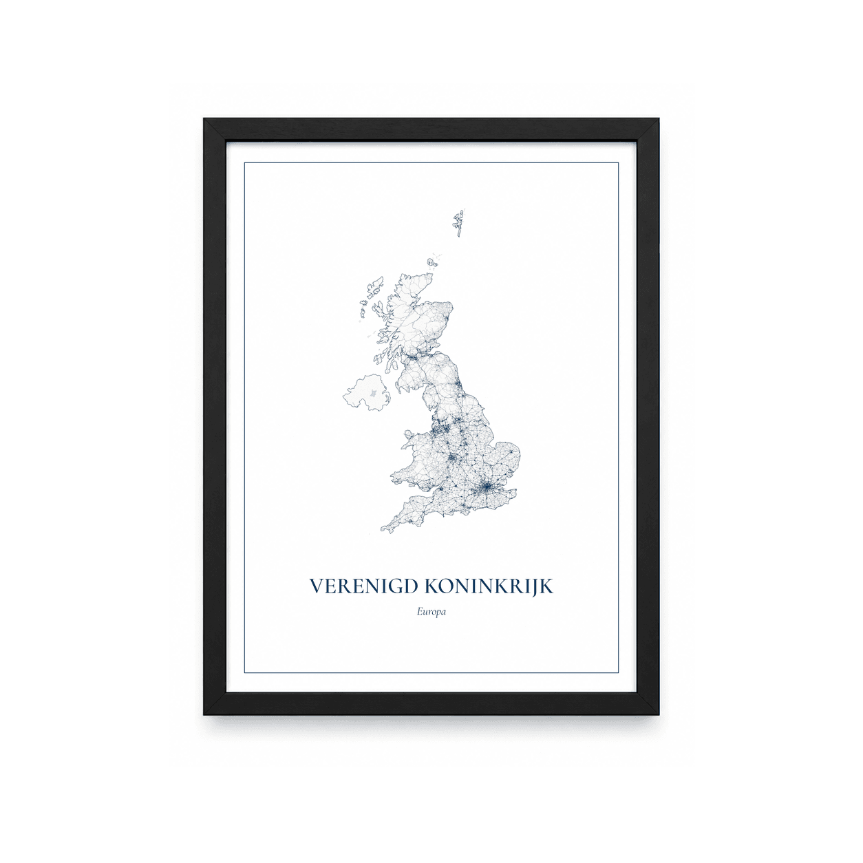 Kaartposter Verenigd Koninkrijk – kaartportret – Delfts blauw