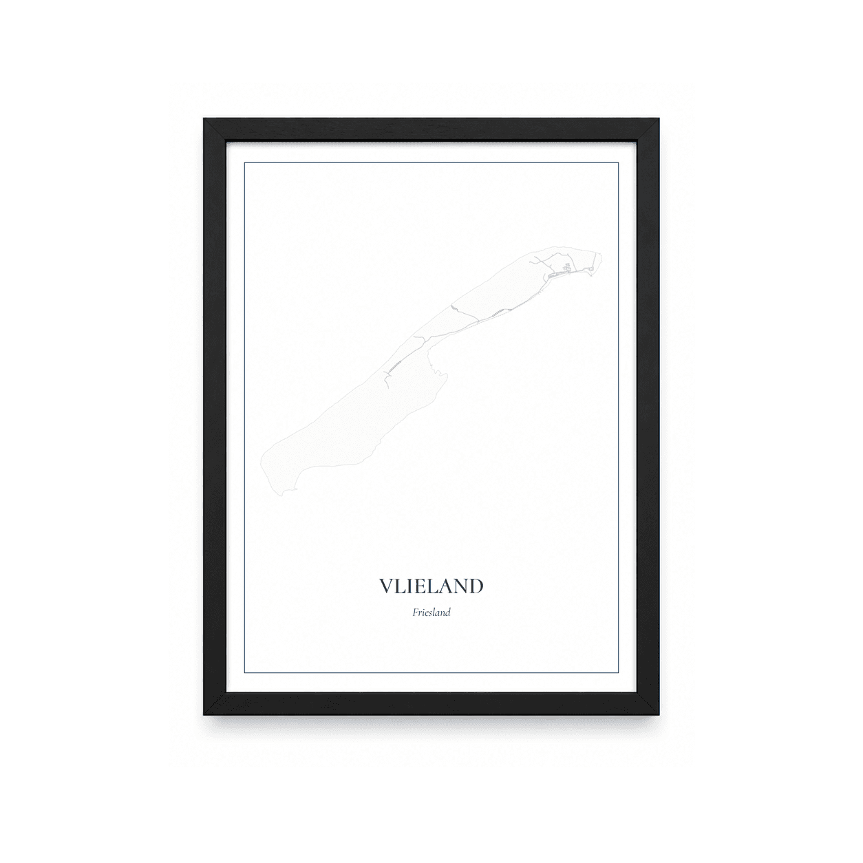 Kaartposter Vlieland – kaartportret – Delfts blauw