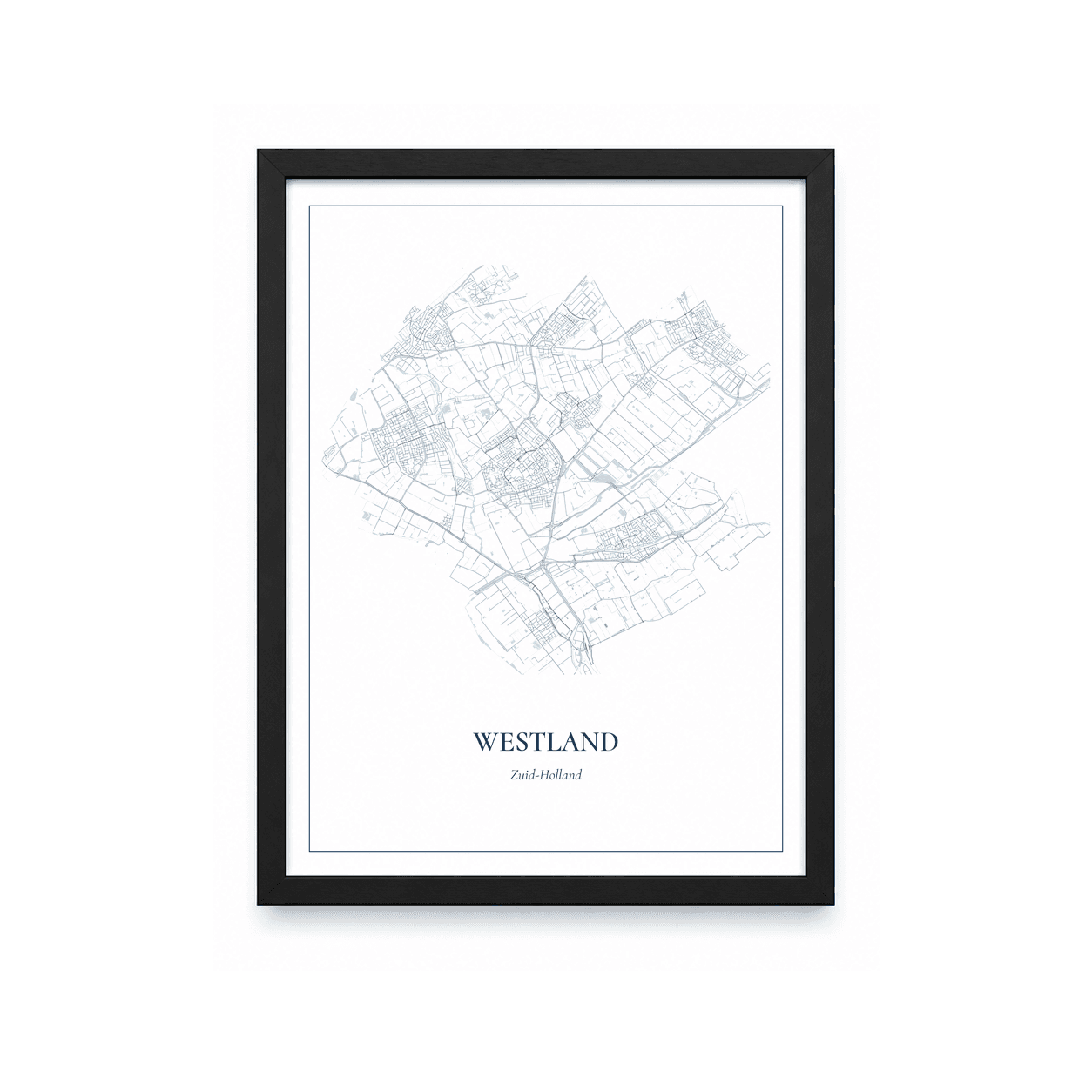 Kaartposter Westland – kaartportret – Delfts blauw